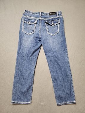 Tru Luxe Jeans Women's Ankle Cropped Jeans Y2k Capri Flap Pocket Sz 29 / 8 Bling